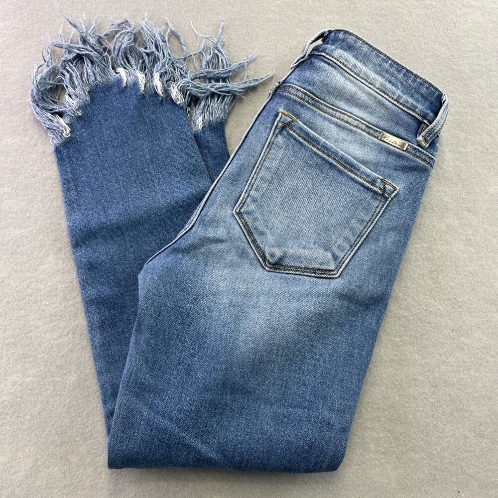 KanCan Jeans Womens 7 High Rise Distressed Skinny Leg Frayed Hem Blue Denim 27